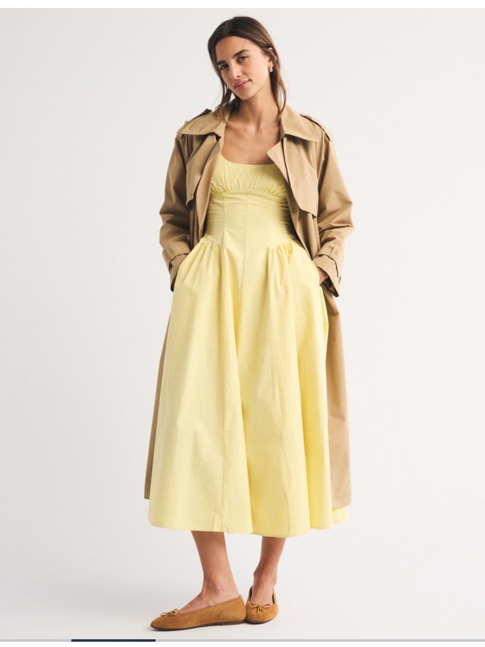 Abercrombie & Fitch 100% Cotton A&F Bra-Free Dylan Midi Dress in sunny yellow,M